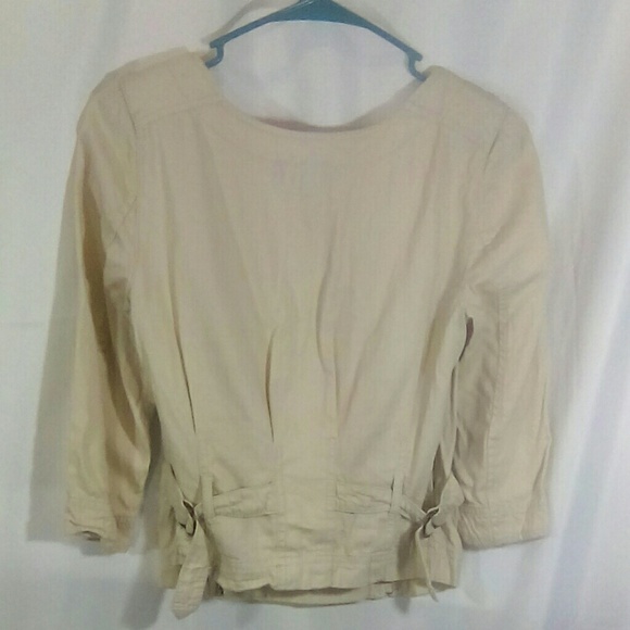 Vintage H&M Ivory 3/4 Sleeves Square Neckline Zipper Accent Top Size 2 - Picture 3 of 8